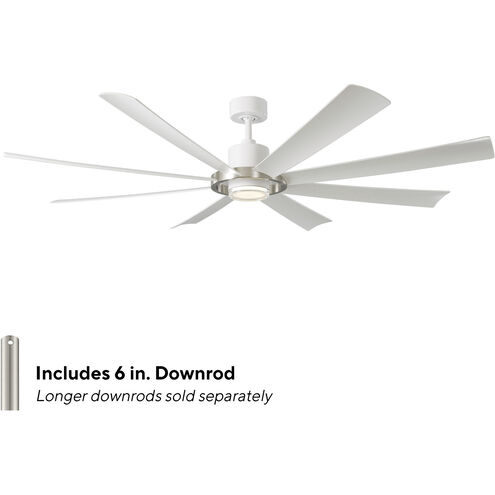 Aura 72 inch Brushed Nickel Matte White with Matte White Blades Downrod Ceiling Fan