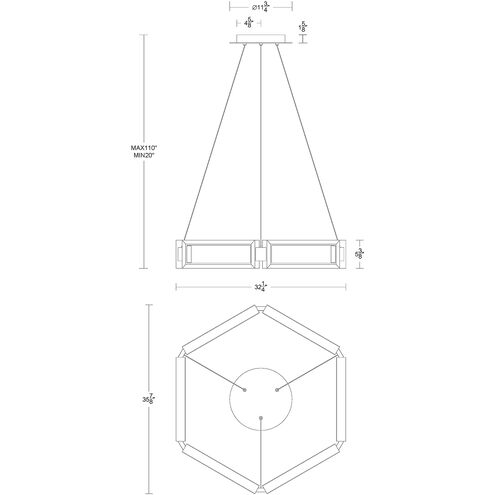 Mies LED 35 inch Aged Brass Chandelier Ceiling Light in 35in.