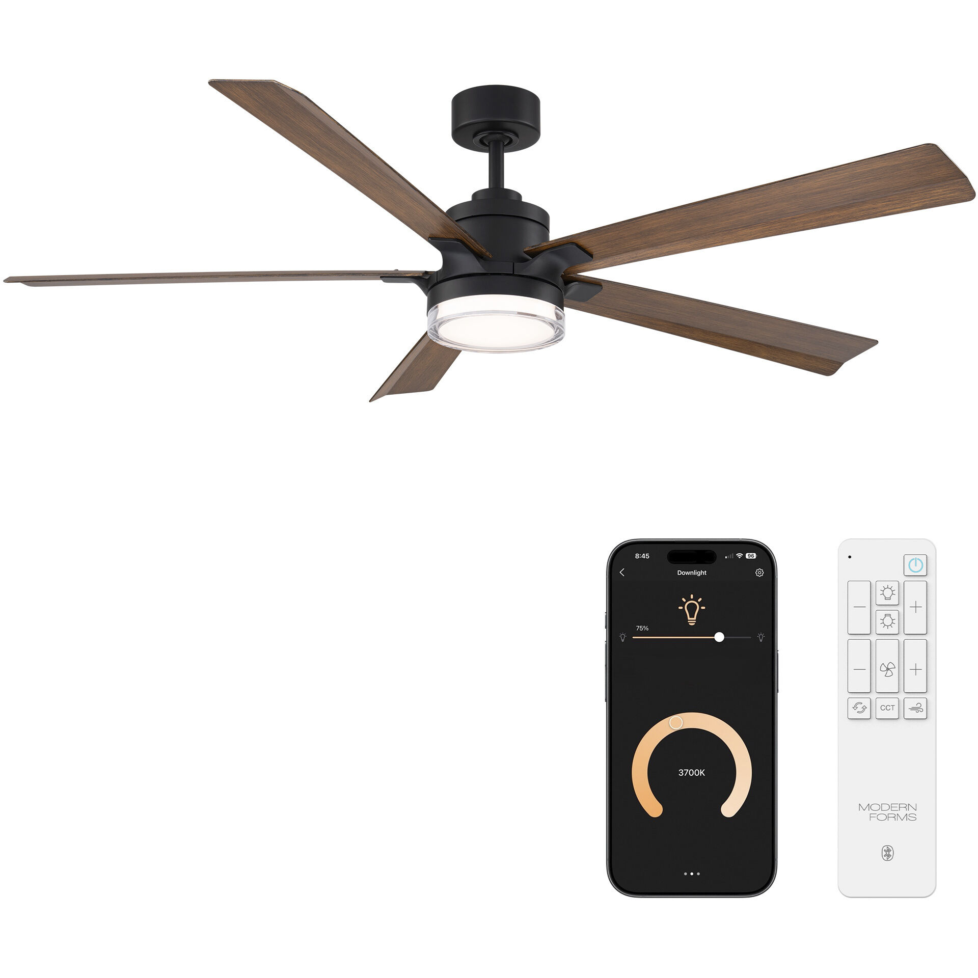 Radiant 64 64 inch Matte Black Distressed Koa with Distressed Koa Blades Ceiling Fan