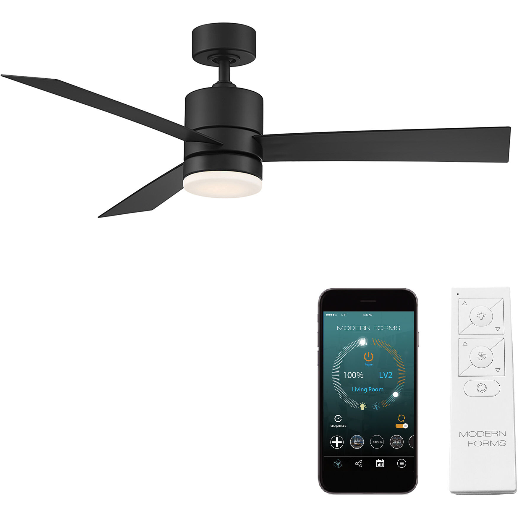 Axis 52 inch Matte Black Downrod Ceiling Fan in 3500K