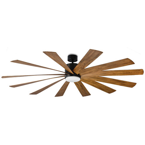 Windflower 80 inch Matte Black and Distressed Koa with Distressed Koa Blades Downrod Ceiling Fan in 2700K, Matte Black Distressed Koa