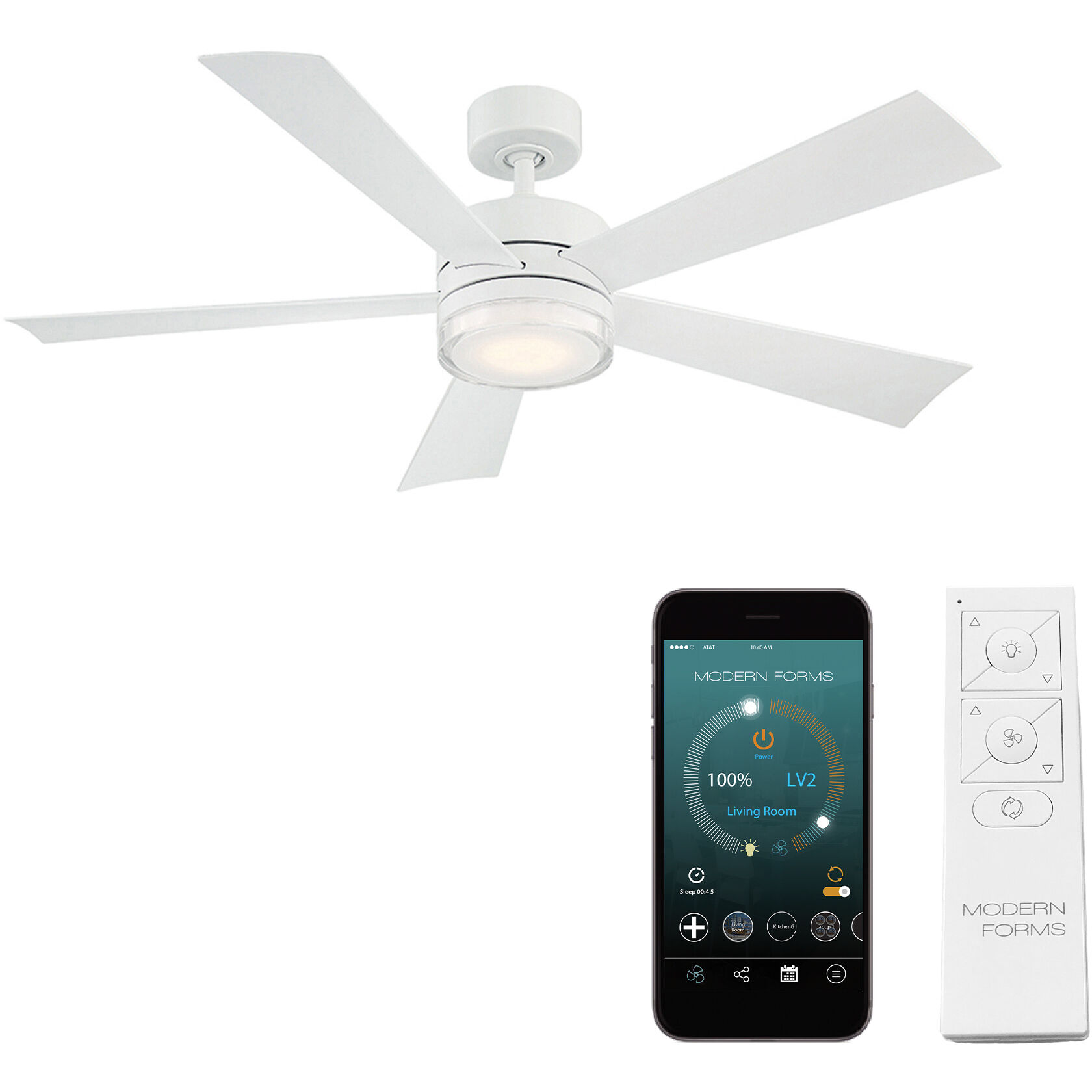 Wynd 52 inch Matte White Downrod Ceiling Fan in 3000K, Smart Ceiling Fan