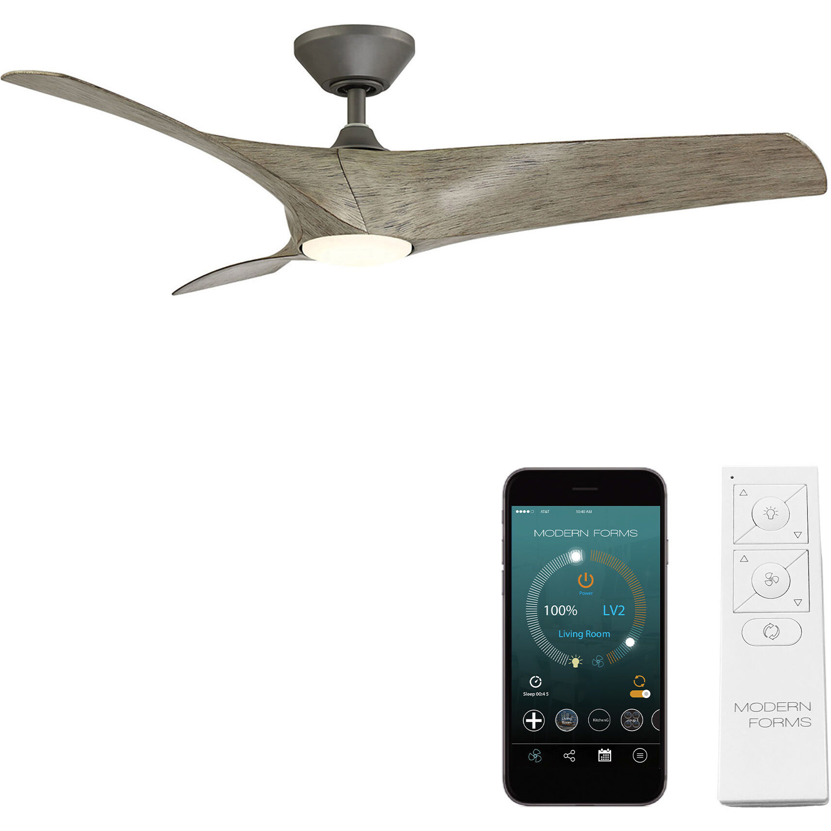 Zephyr 52 inch Graphite and Weathered Wood with Weathered Wood Blades Downrod Ceiling Fan in Graphite Weathered Wood, Smart Ceiling Fan