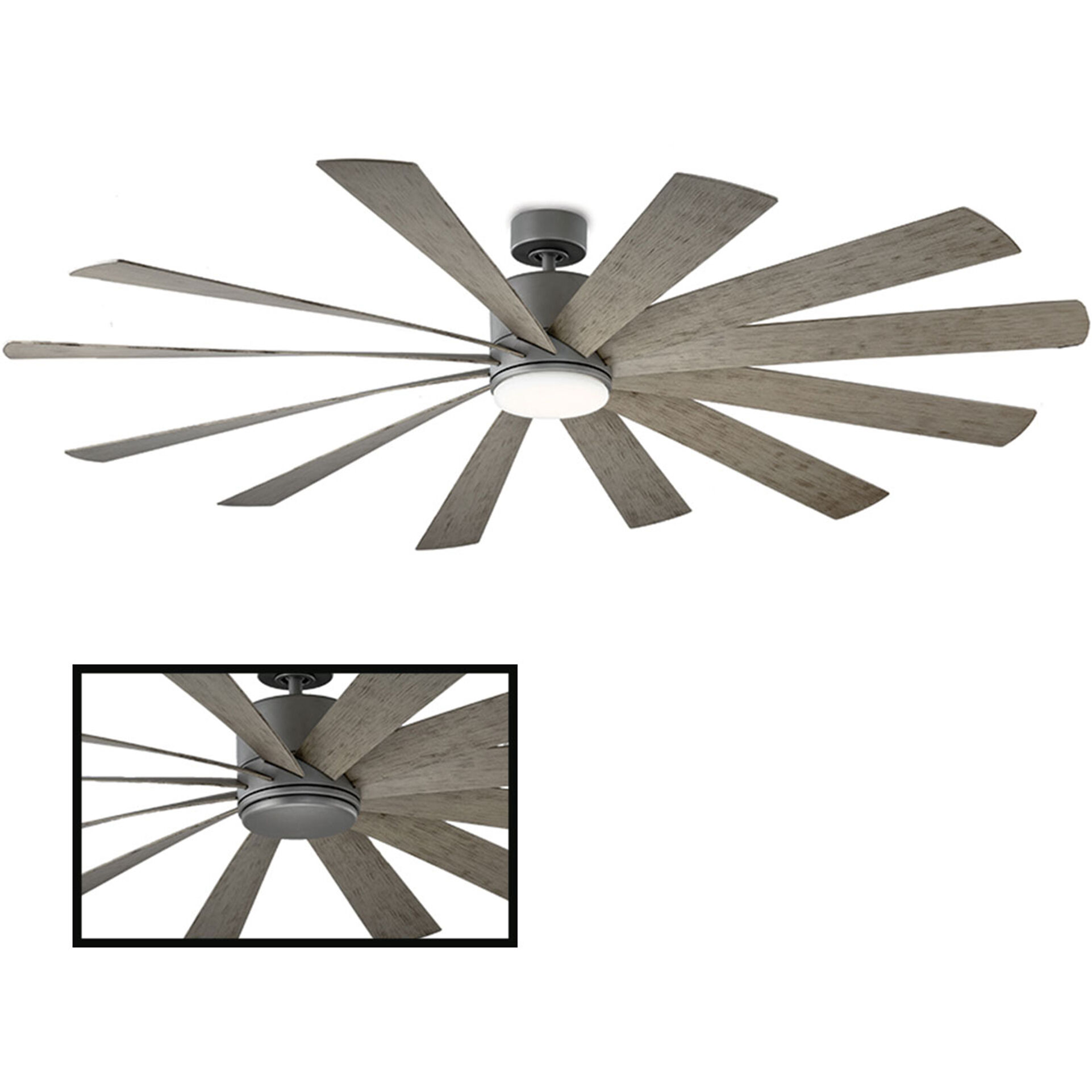 Windflower 80 inch Graphite and Weathered Gray with Weathered Gray Blades Downrod Ceiling Fan in 3000K, Graphite Weathered Gray, Smart Ceiling Fan
