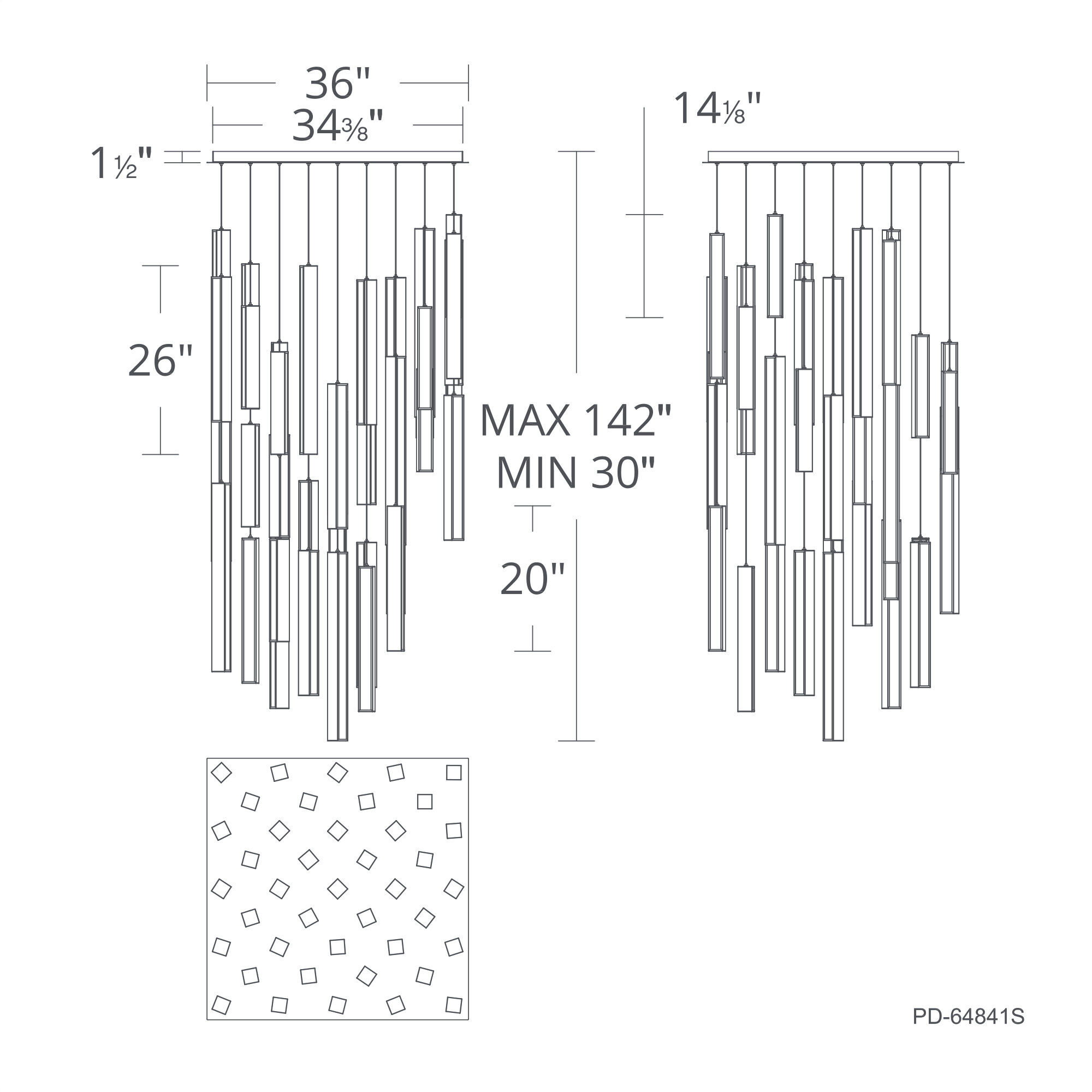 Chaos 41 Light 36 inch Black Aged Brass Multi-Light Pendant Ceiling Light