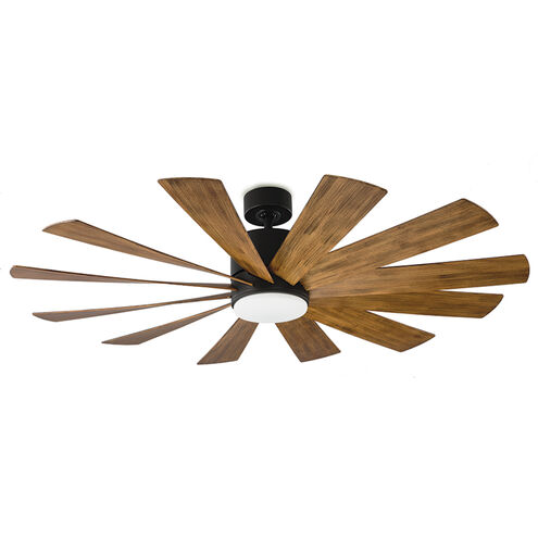 Windflower 60 inch Matte Black Distressed Koa with Distressed Koa Blades Downrod Ceiling Fan in 2700K