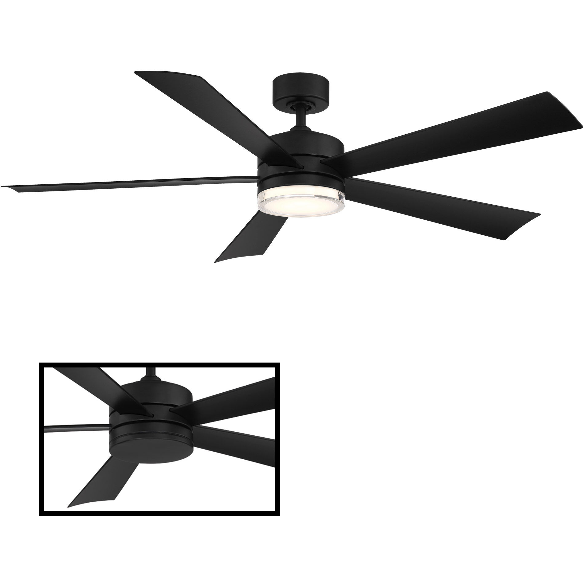Wynd 60 inch Matte Black Downrod Ceiling Fan in 3000K, Smart Ceiling Fan
