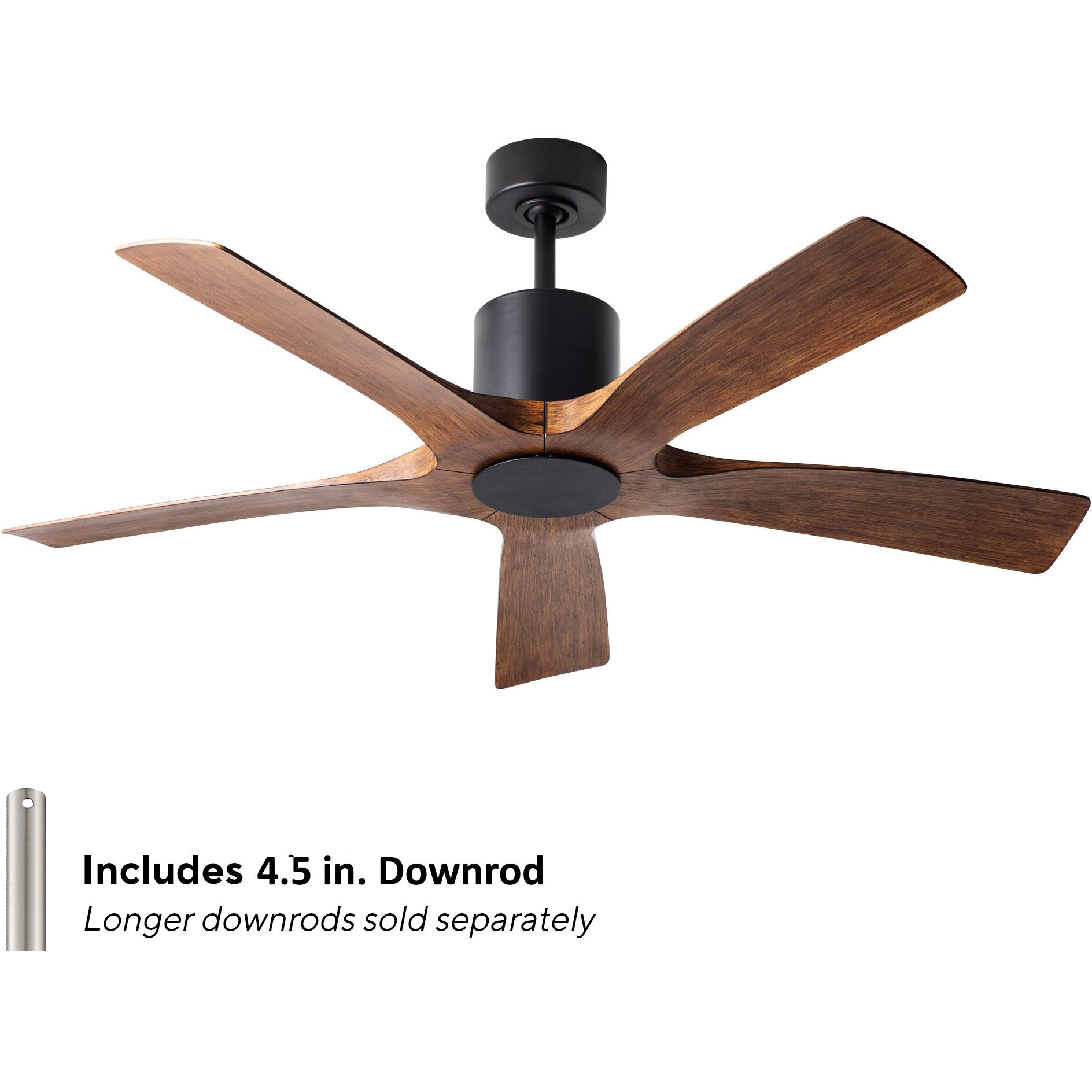 Aviator 54 inch Matte Black and Distressed Koa with Distressed Koa Blades Downrod Ceiling Fan in Matte Black Distressed Koa, Smart Ceiling Fan
