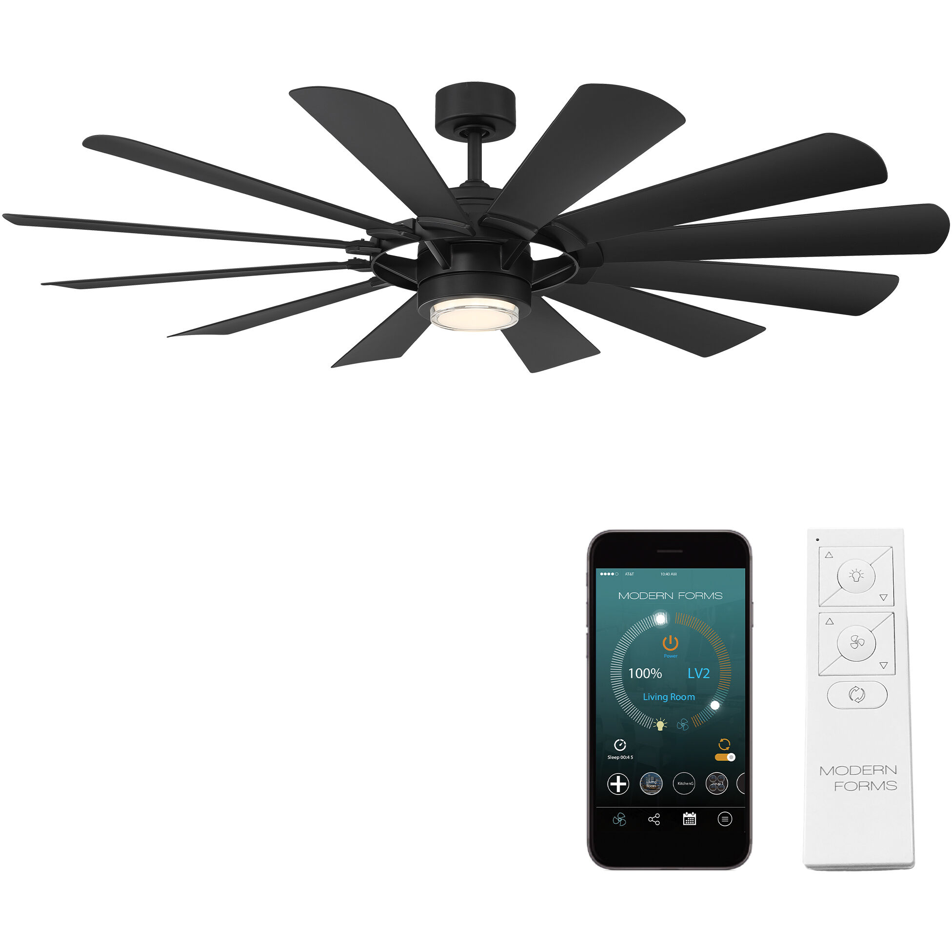 Wyndmill 65 inch Matte Black Downrod Ceiling Fan in 3000K