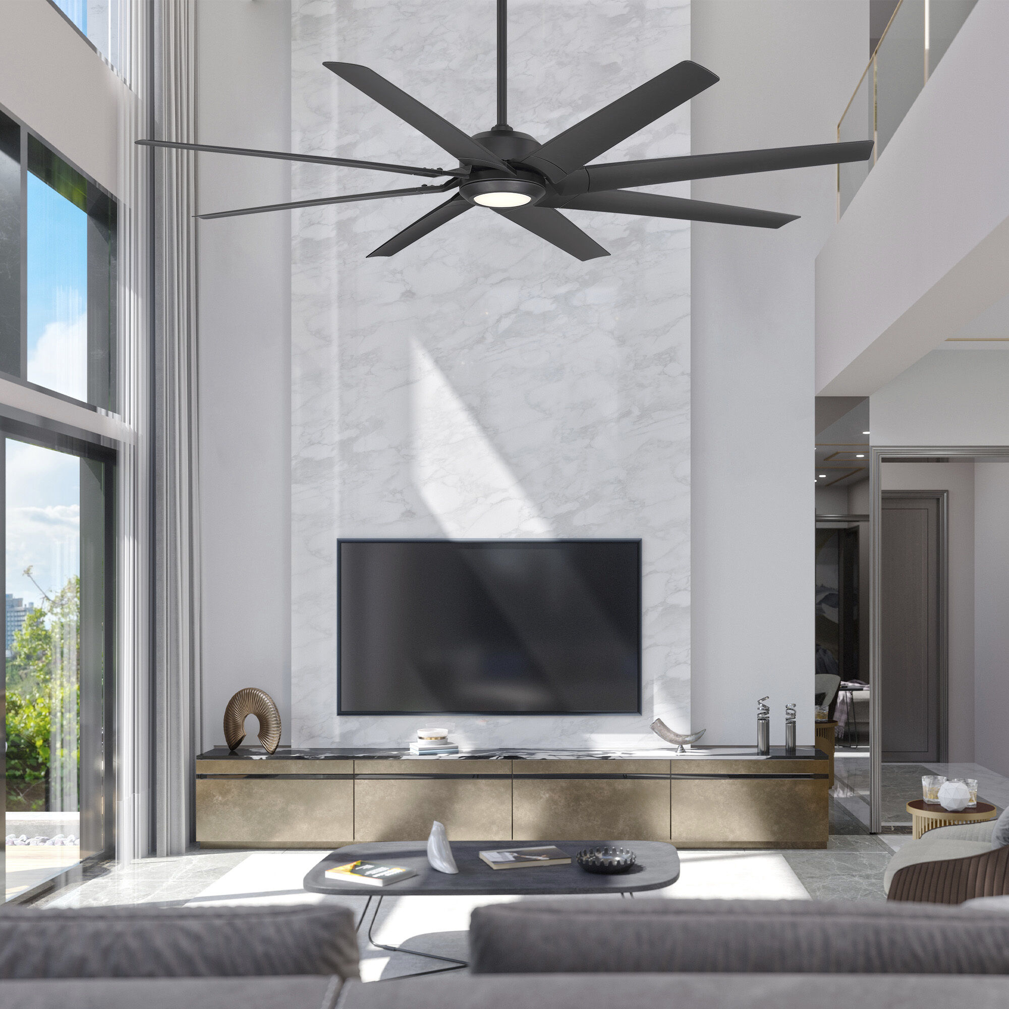 Roboto XL 70 inch Matte Black Downrod Ceiling Fan in 3500K