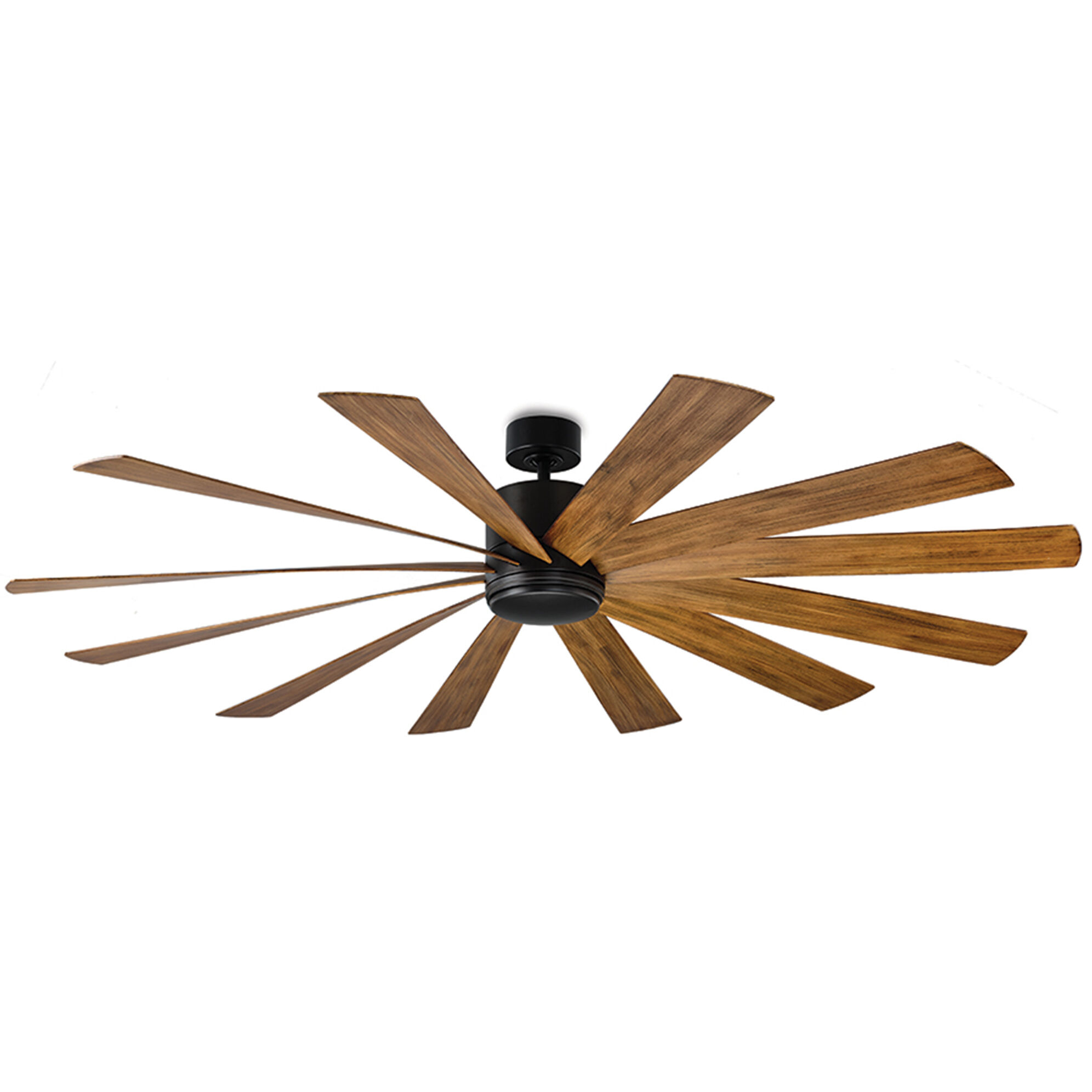 Windflower 80 inch Matte Black and Distressed Koa with Distressed Koa Blades Downrod Ceiling Fan in 2700K, Matte Black Distressed Koa