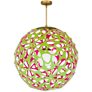 Groovy LED 36 inch Green-Pink Aged Brass Pendant Ceiling Light in 36in., Green and Pink