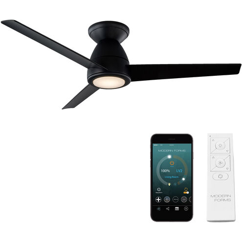 Tip Top 44 inch Matte Black Flush Mount Ceiling Fan in 3000K