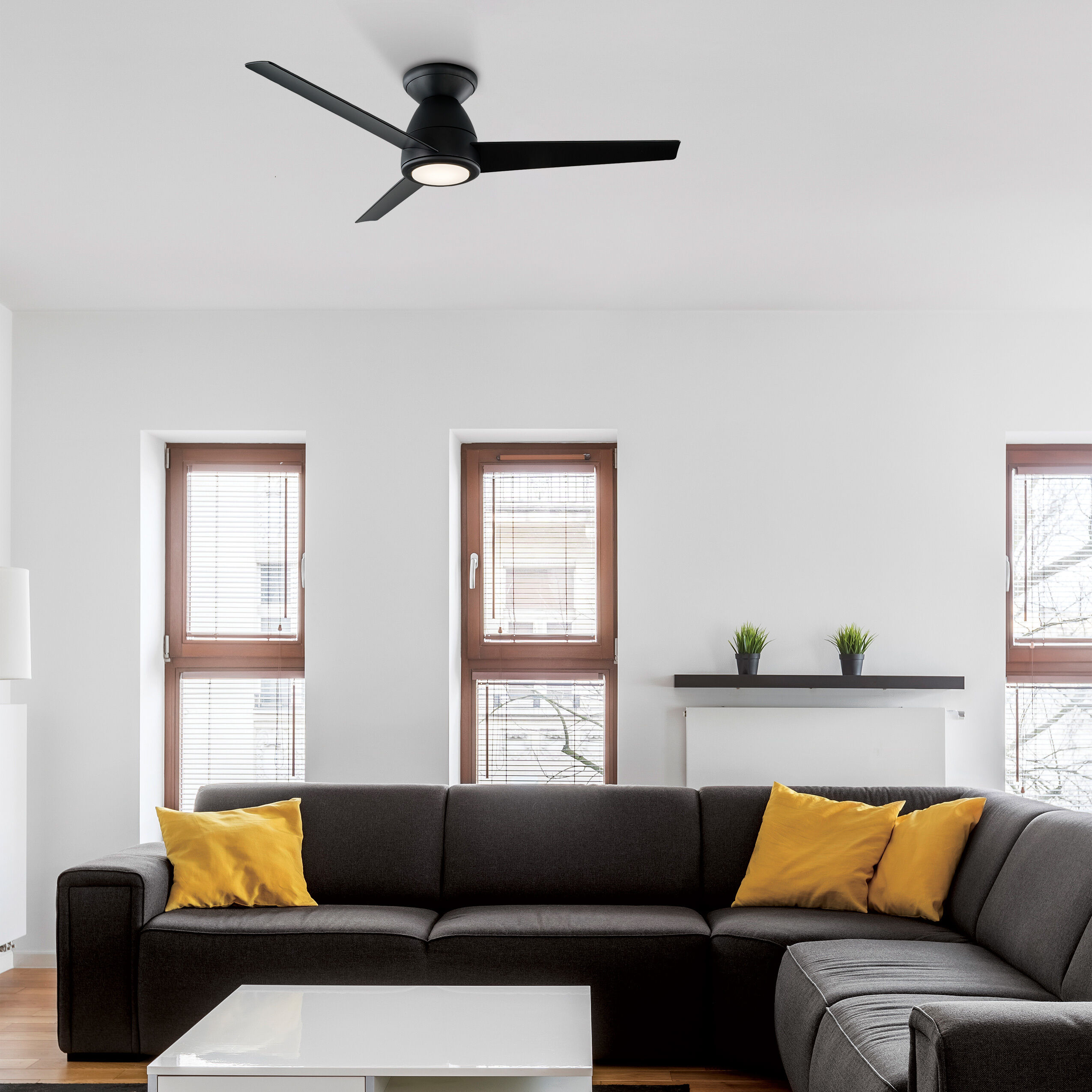 Tip Top 44 inch Brushed Aluminum Flush Mount Ceiling Fan in 3000K, Smart Ceiling Fan