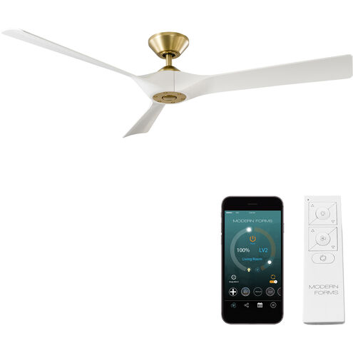 Torque 58 inch Soft Brass Matte White with Matte White Blades Downrod Ceiling Fan in Soft Brass and Matte White