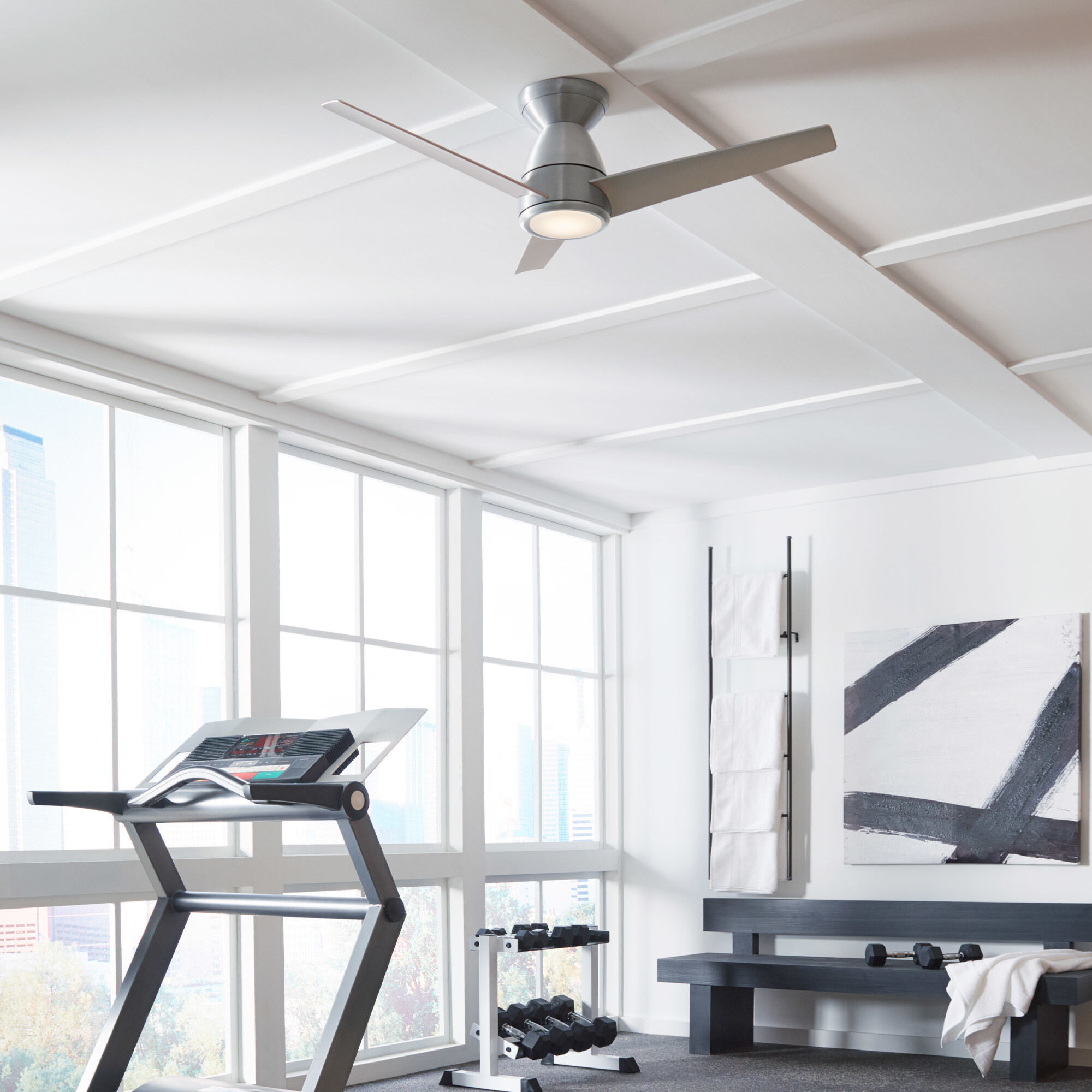 Tip Top 52 inch Matte White Flush Mount Ceiling Fan in 3000K, Smart Ceiling Fan