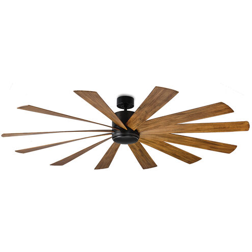 Windflower 80 inch Matte Black and Distressed Koa with Distressed Koa Blades Downrod Ceiling Fan in 2700K, Matte Black Distressed Koa