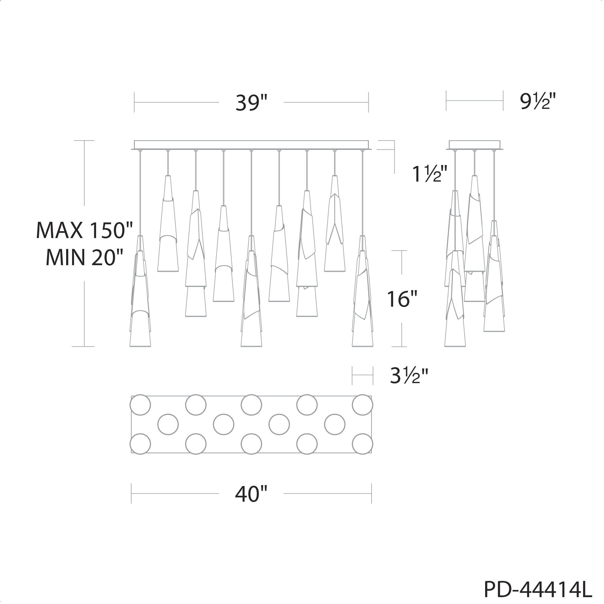 Kilt 14 Light 10 inch Black Multi-Light Pendant Ceiling Light