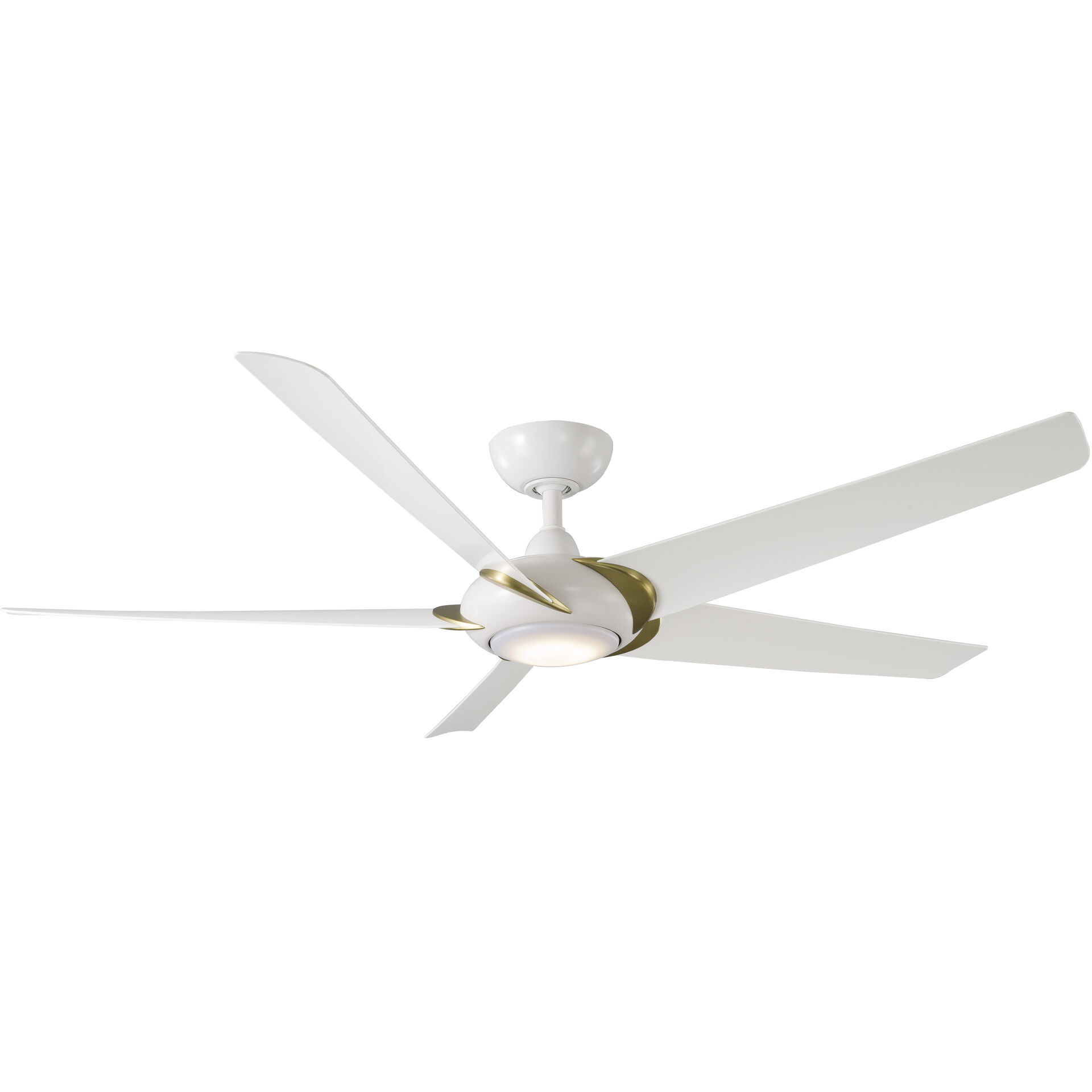 Lucid 62 inch Soft Brass and Matte White with Matte White Blades Downrod Ceiling Fan in 2700K, Soft Brass Matte White