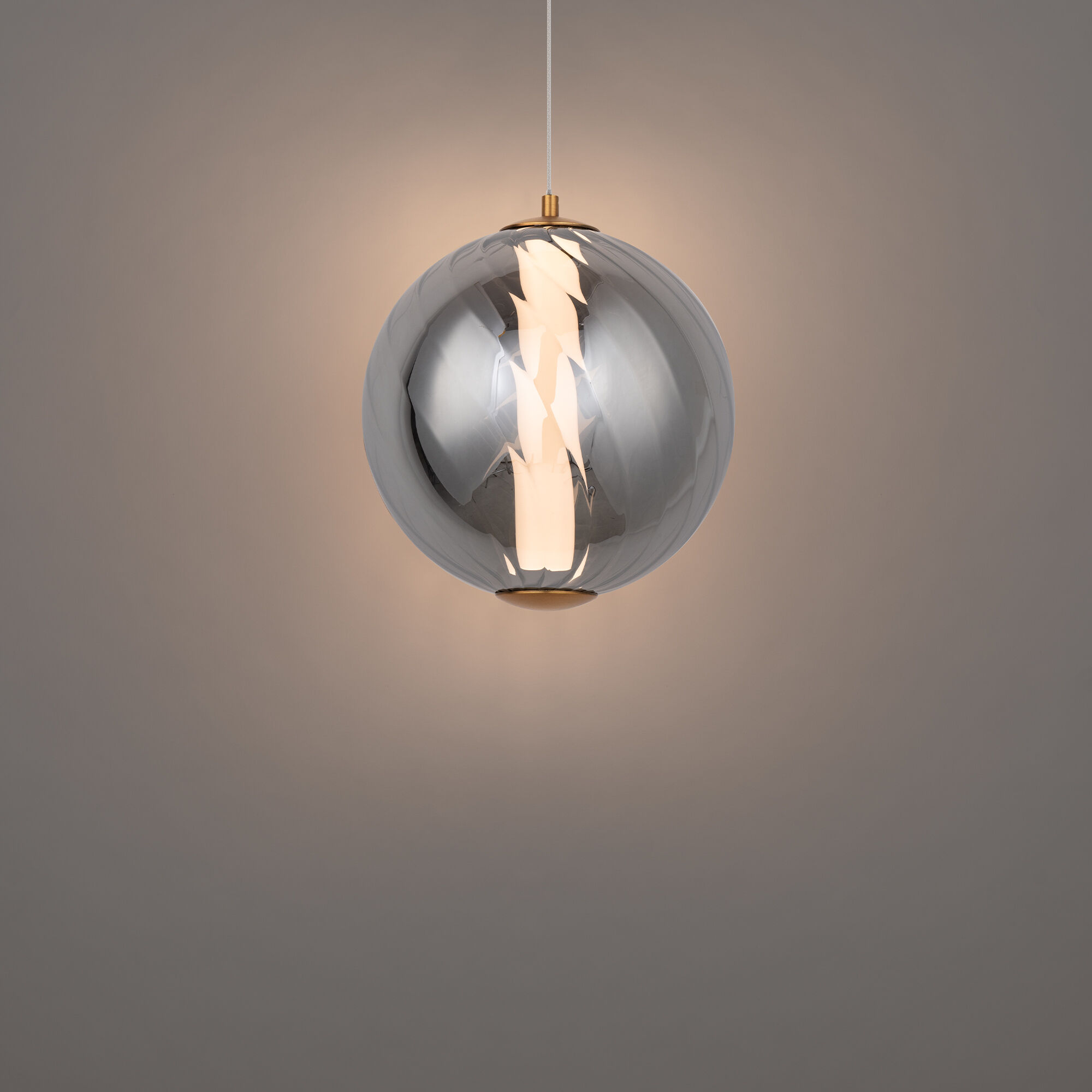 Swirly LED 9.9 inch Smoke Glass and Aged Brass Indoor Hanging Lighting Ceiling Light in 2700K