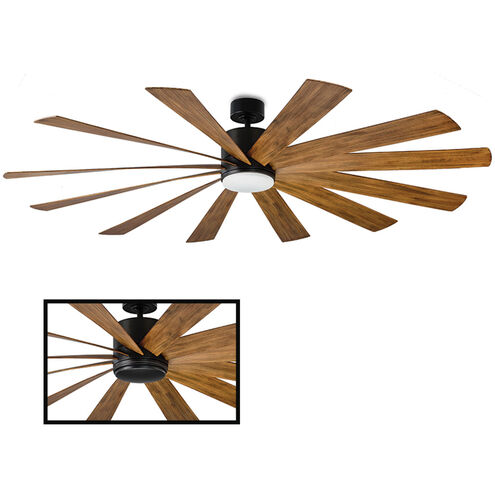 Windflower 80 inch Matte Black and Distressed Koa with Distressed Koa Blades Downrod Ceiling Fan in 2700K, Matte Black Distressed Koa