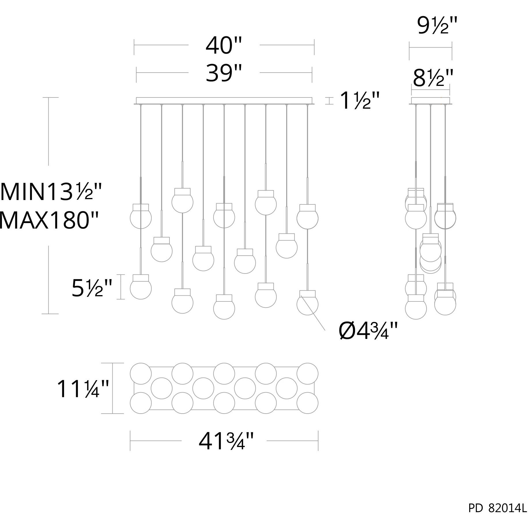 Double Bubble 14 Light 10 inch Black Multi-Light Pendant Ceiling Light