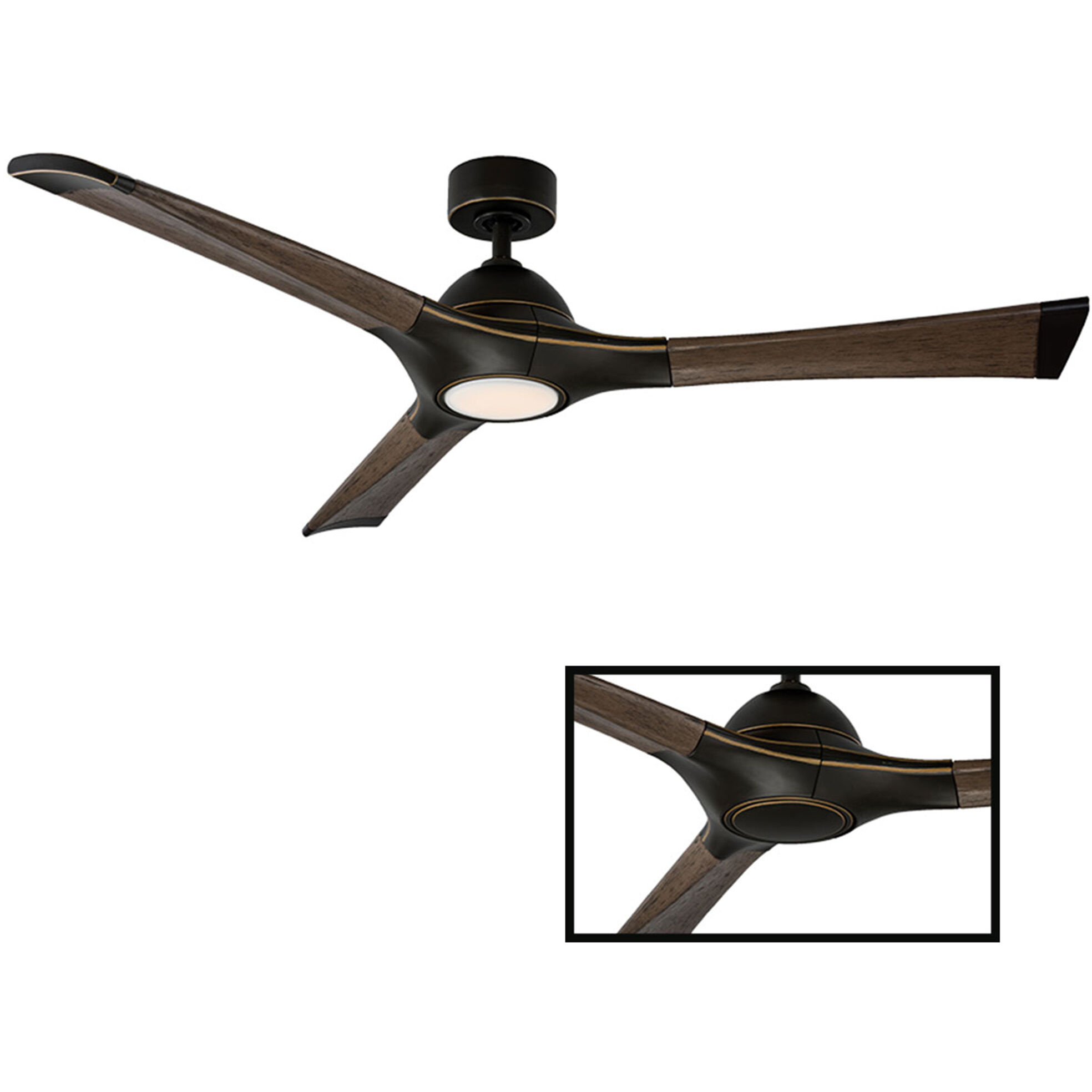 Woody 60 inch Oil Rubbed Bronze and Dark Walnut with Dark Walnut Blades Downrod Ceiling Fan in 2700K, Oil Rubbed Bronze Dark Walnut