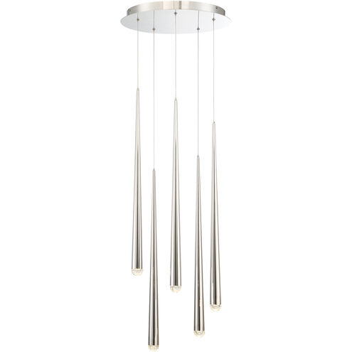 Cascade LED 17 inch Polished Nickel Multi-Light Pendant Ceiling Light in 5, Round, 28in.