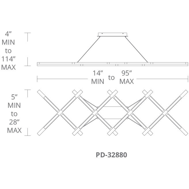Scissors LED 80 inch Brushed Aluminum Chandelier Ceiling Light