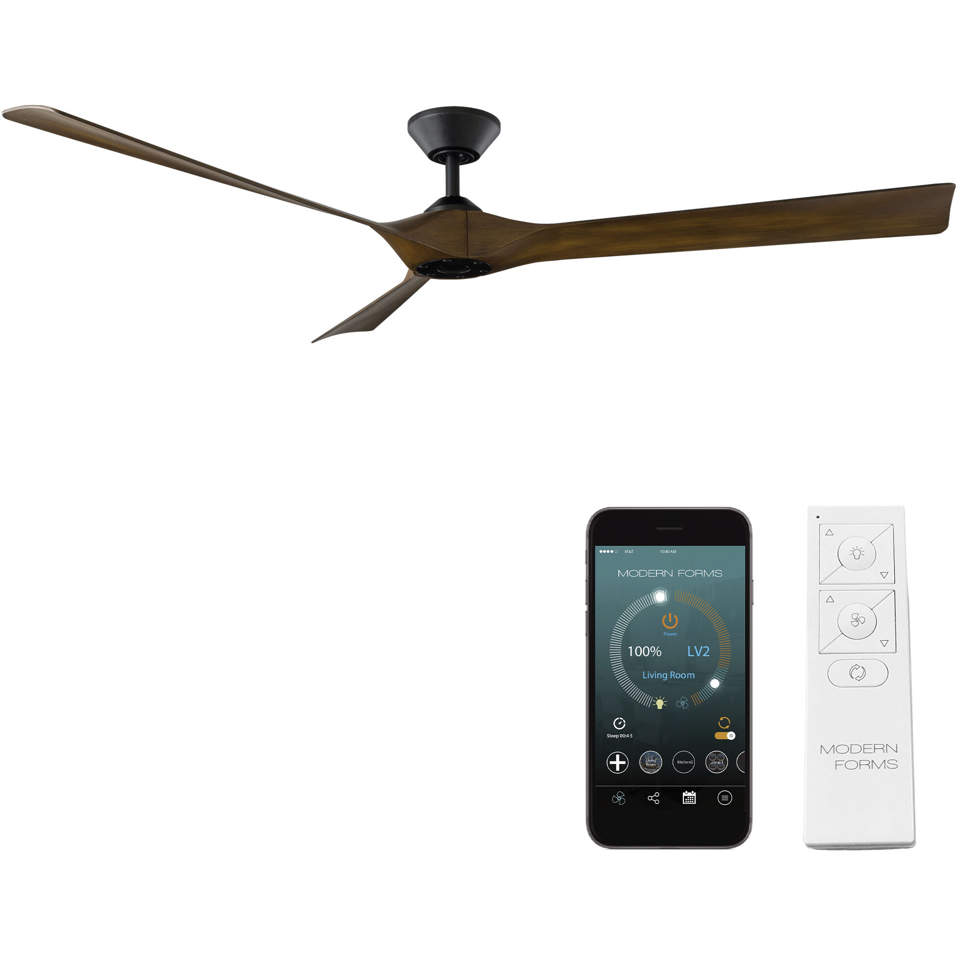 Torque 70 inch Matte Black and Distressed Koa with Distressed Koa Blades Downrod Ceiling Fan in Matte Black Distressed Koa