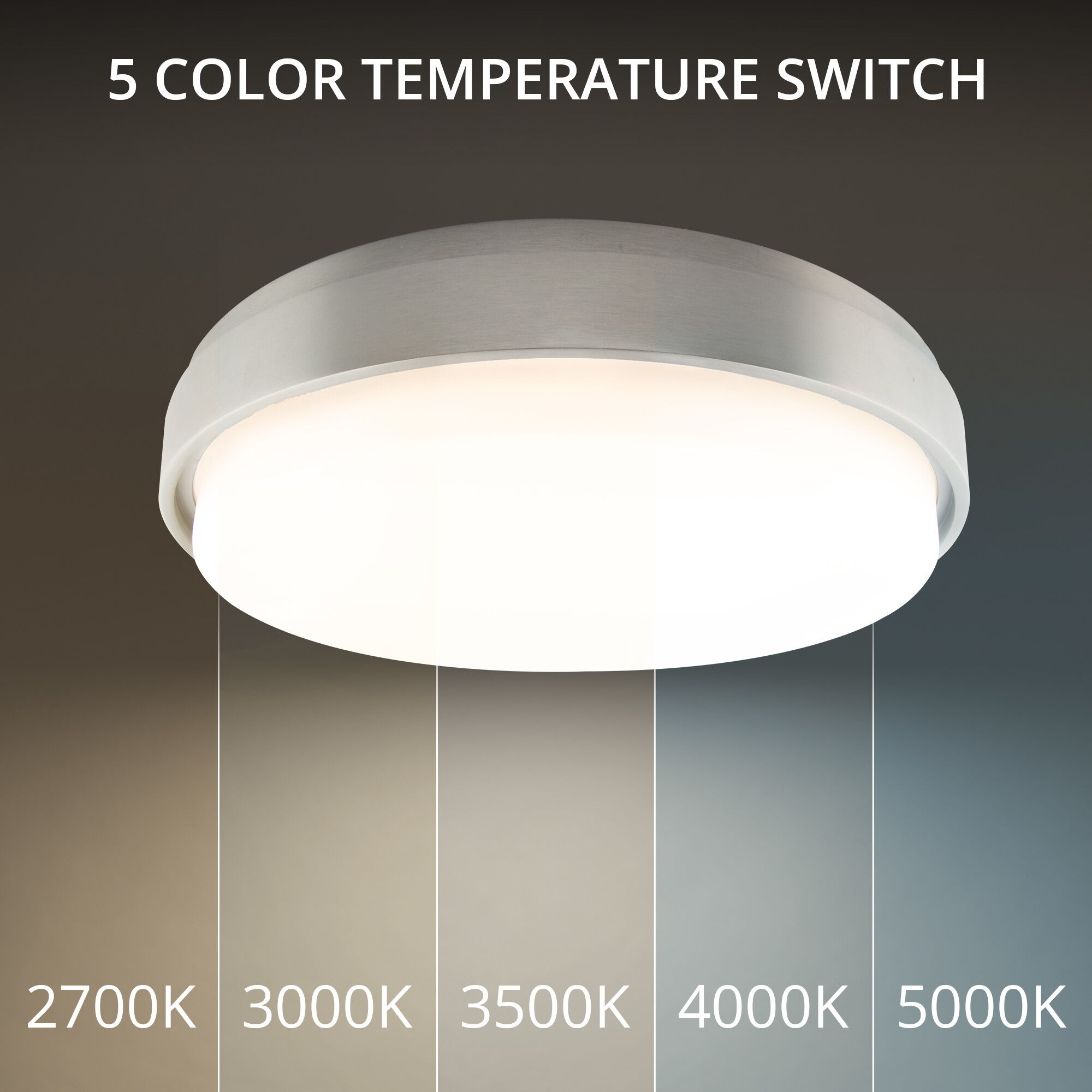 Zenith LED 15 inch Titanium Flush Mount Ceiling Light in 3500K, Does not have EM Backup Battery