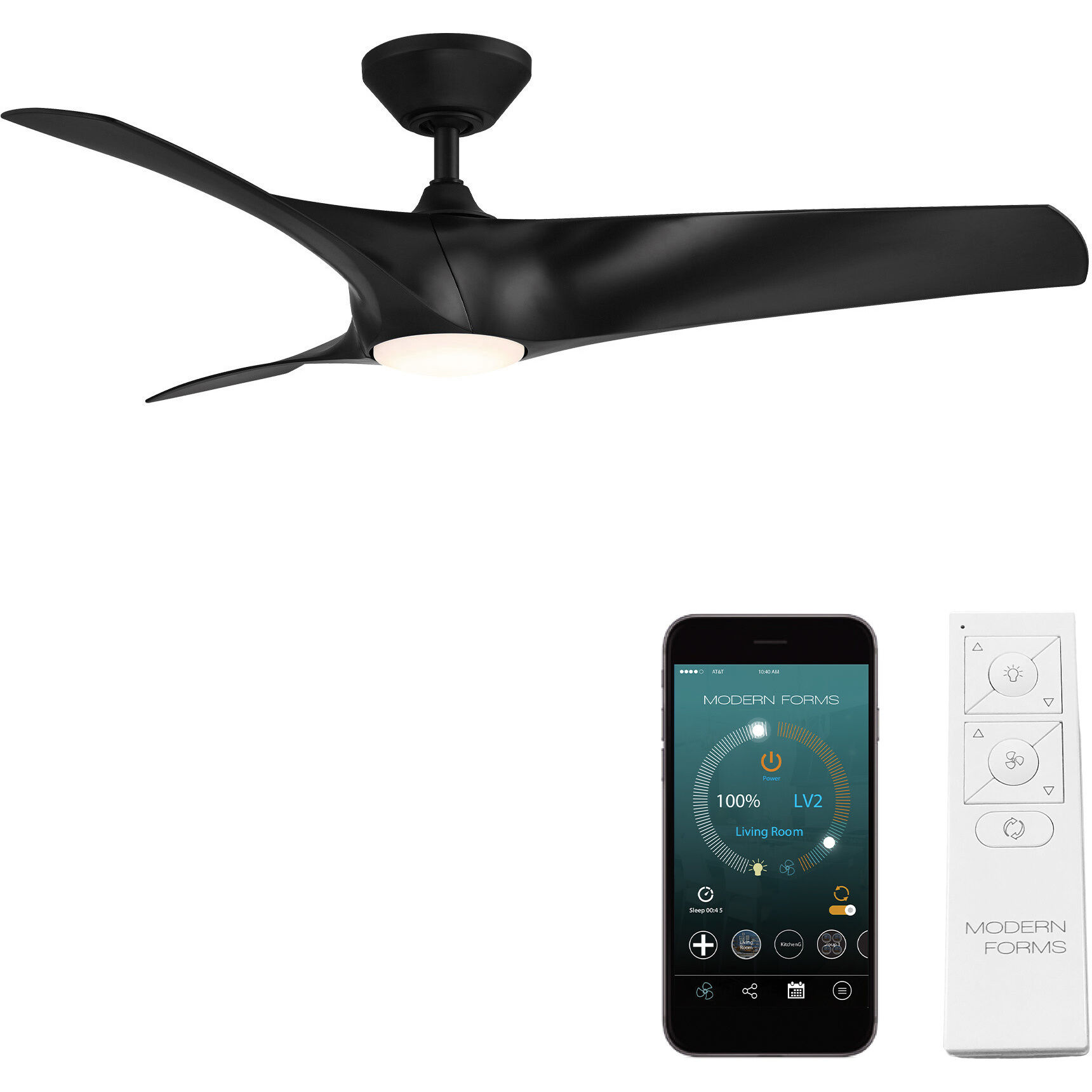 Zephyr 52 inch Matte Black Downrod Ceiling Fan, Smart Ceiling Fan