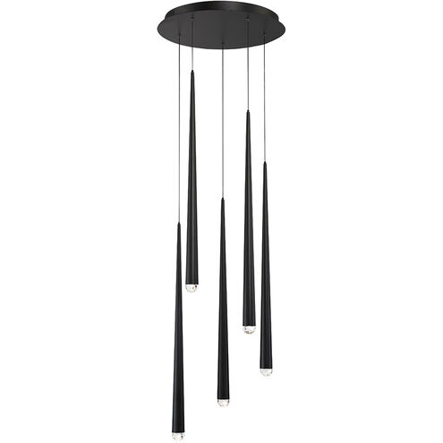 Cascade LED 17 inch Black Multi-Light Pendant Ceiling Light in 5, Round, 28in.