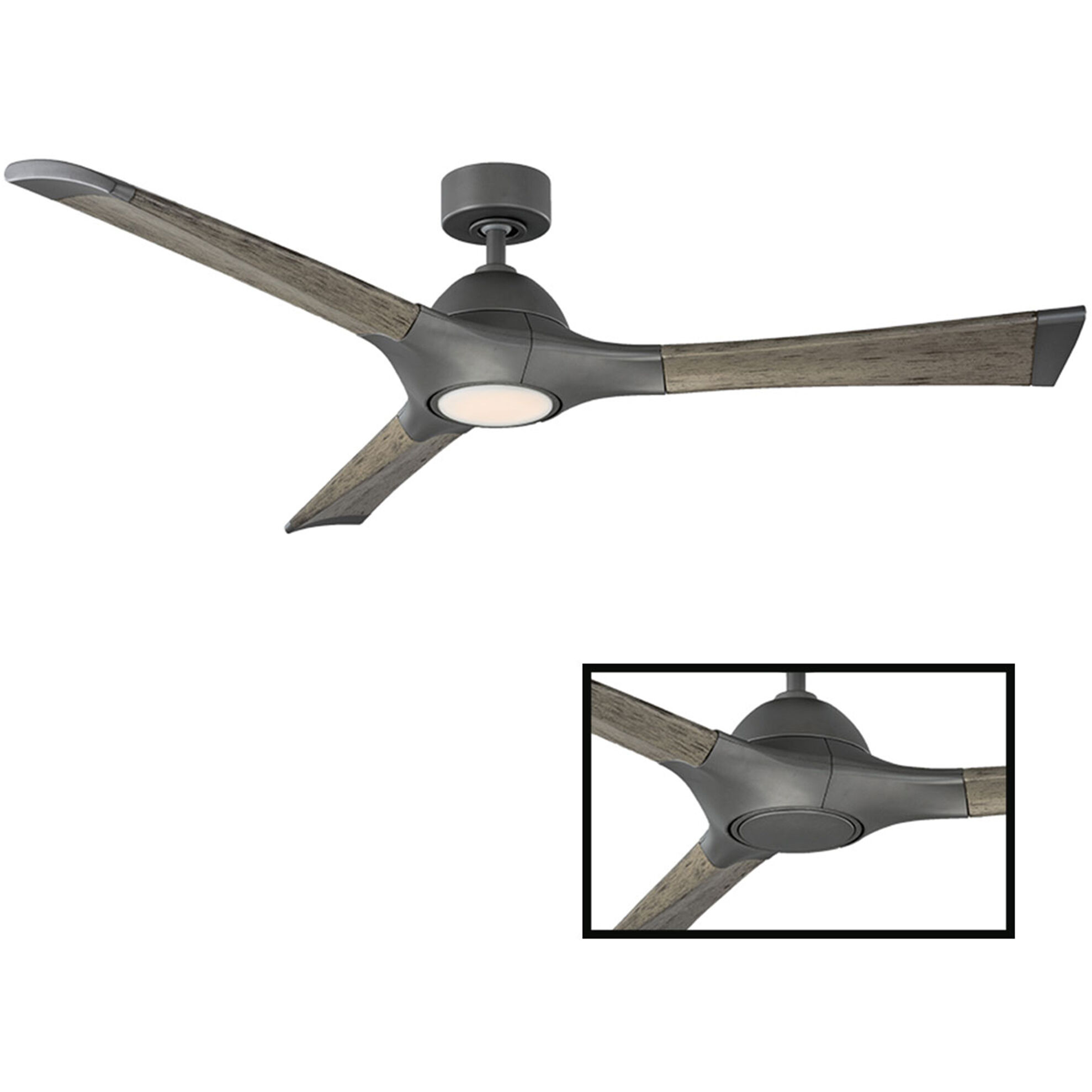Woody 60 inch Graphite and Weathered Gray with Weathered Gray Blades Downrod Ceiling Fan in 3000K, Graphite Weathered Gray, Smart Ceiling Fan