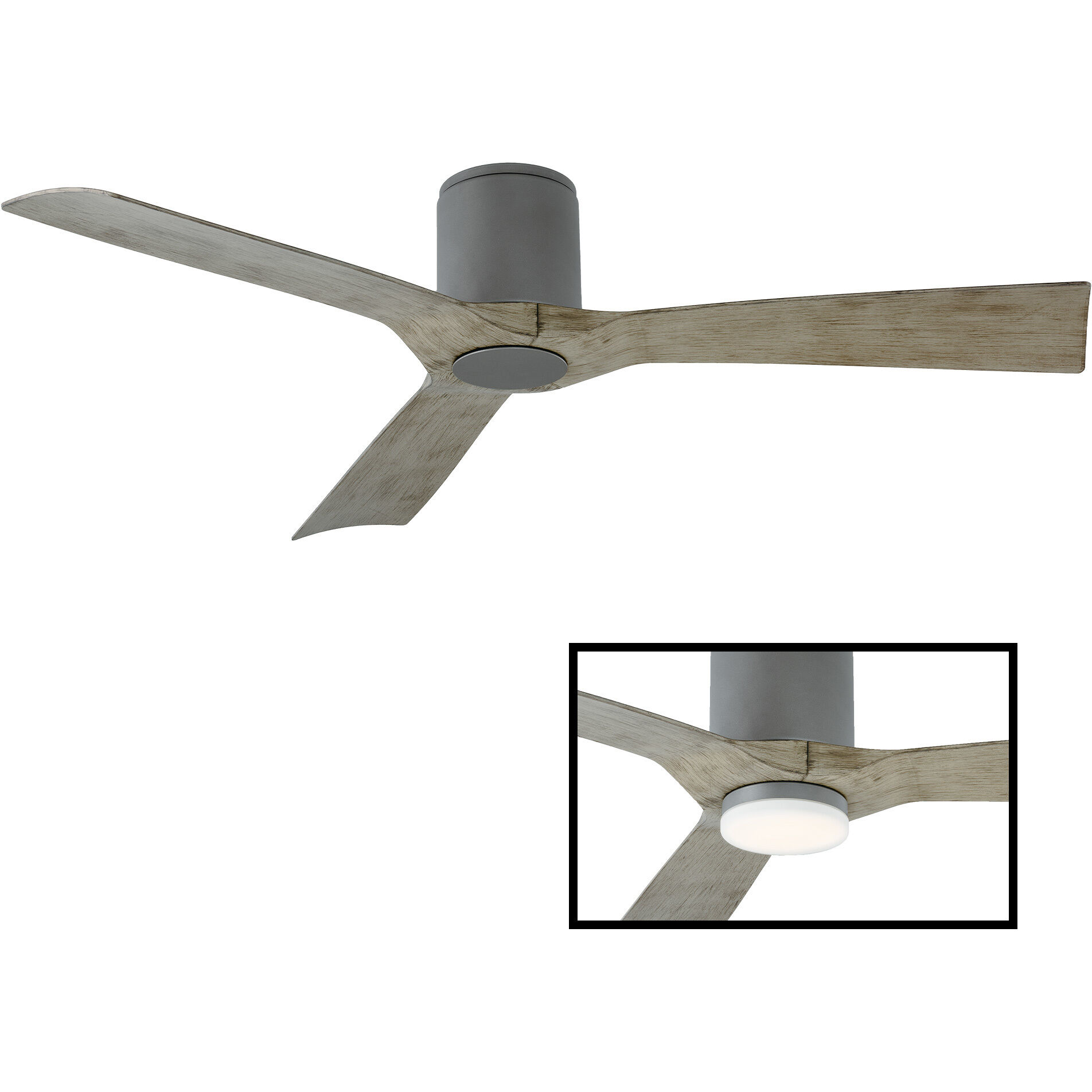 Aviator 54 inch Graphite and Weathered Gray with Weathered Gray Blades Flush Mount Ceiling Fan in Graphite Weathered Gray, Flush Mounted, Smart Ceiling Fan