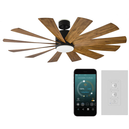 Windflower 60 inch Matte Black and Distressed Koa with Distressed Koa Blades Downrod Ceiling Fan in 3000K, Matte Black Distressed Koa, Smart Ceiling Fan