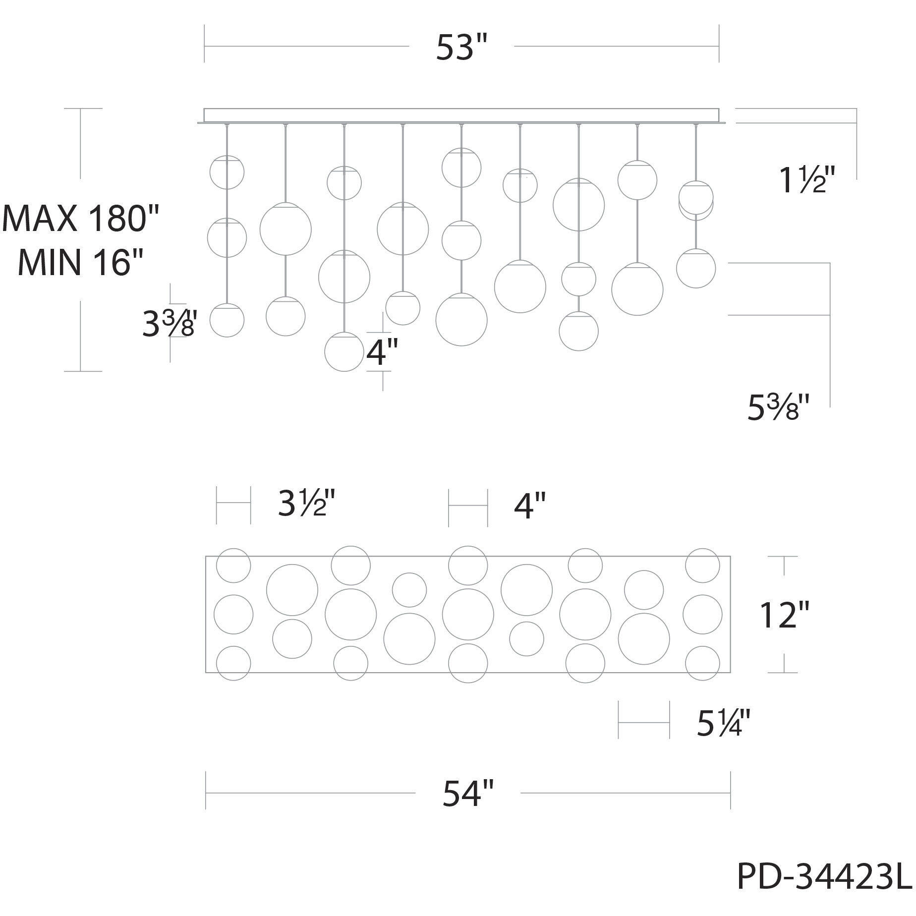 Pisces Linear Pendant Ceiling Light in Black