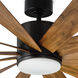Windflower 80 inch Matte Black and Distressed Koa with Distressed Koa Blades Downrod Ceiling Fan in 2700K, Matte Black Distressed Koa