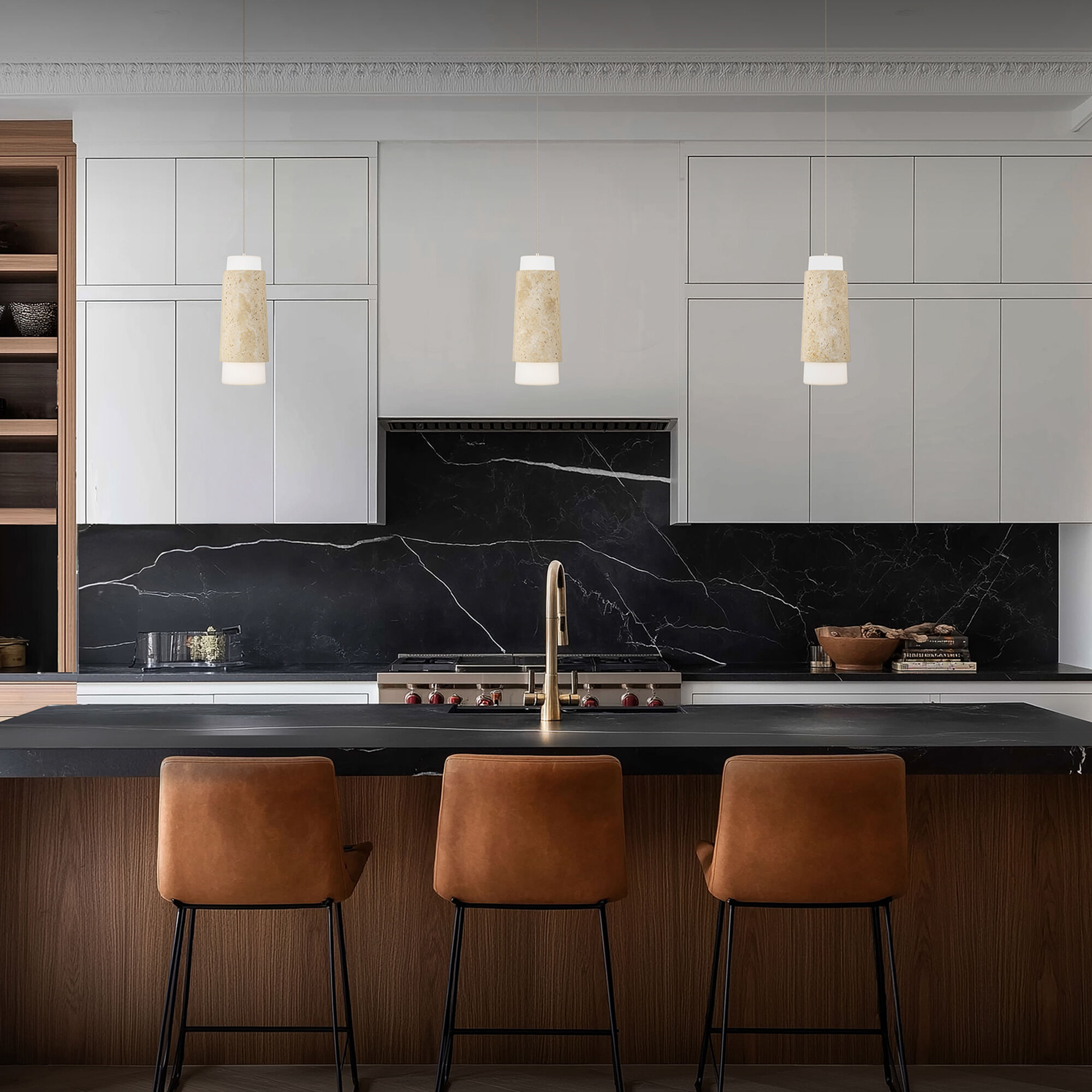 Chauncey LED 5.13 inch Beige Travertine and Aged Brass Indoor Hanging Lighting Ceiling Light in 3000K