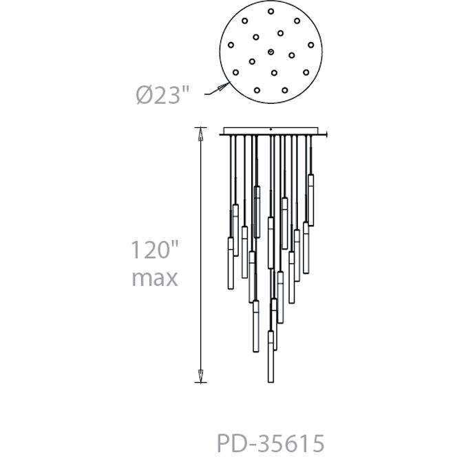 Magic LED 23 inch Black Multi-Light Pendant Ceiling Light in 15, Round