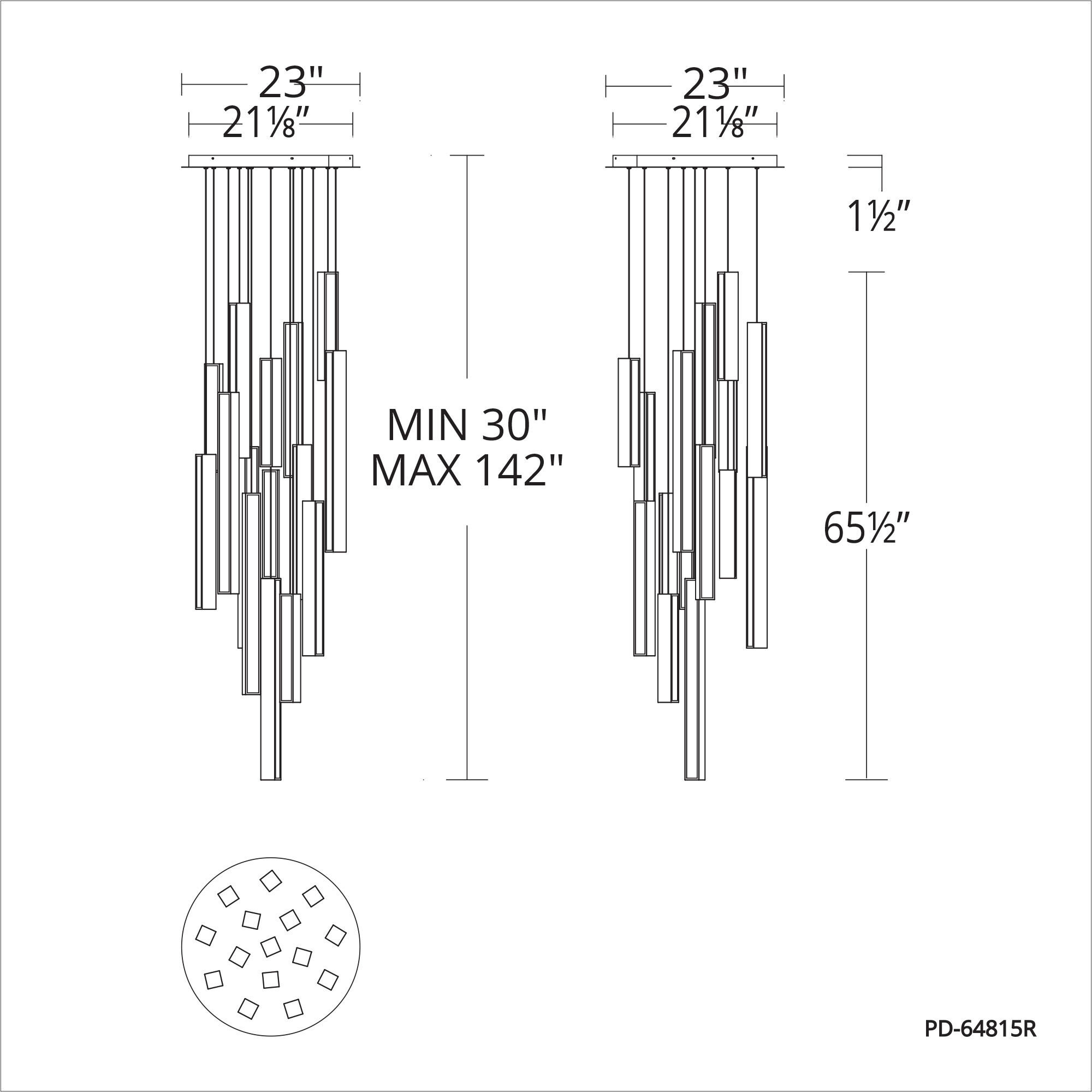 Chaos LED 23 inch Black Aged Brass Multi-Light Pendant Ceiling Light in 15, 23in., Black Aged Brass/Black