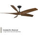 Zephyr 62 inch Matte Black and Distressed Koa with Distressed Koa Blades Downrod Ceiling Fan in Matte Black Distressed Koa
