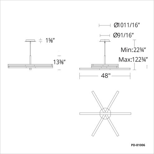 Minx LED 48 inch Antique Nickel Mini Pendant Ceiling Light in 3