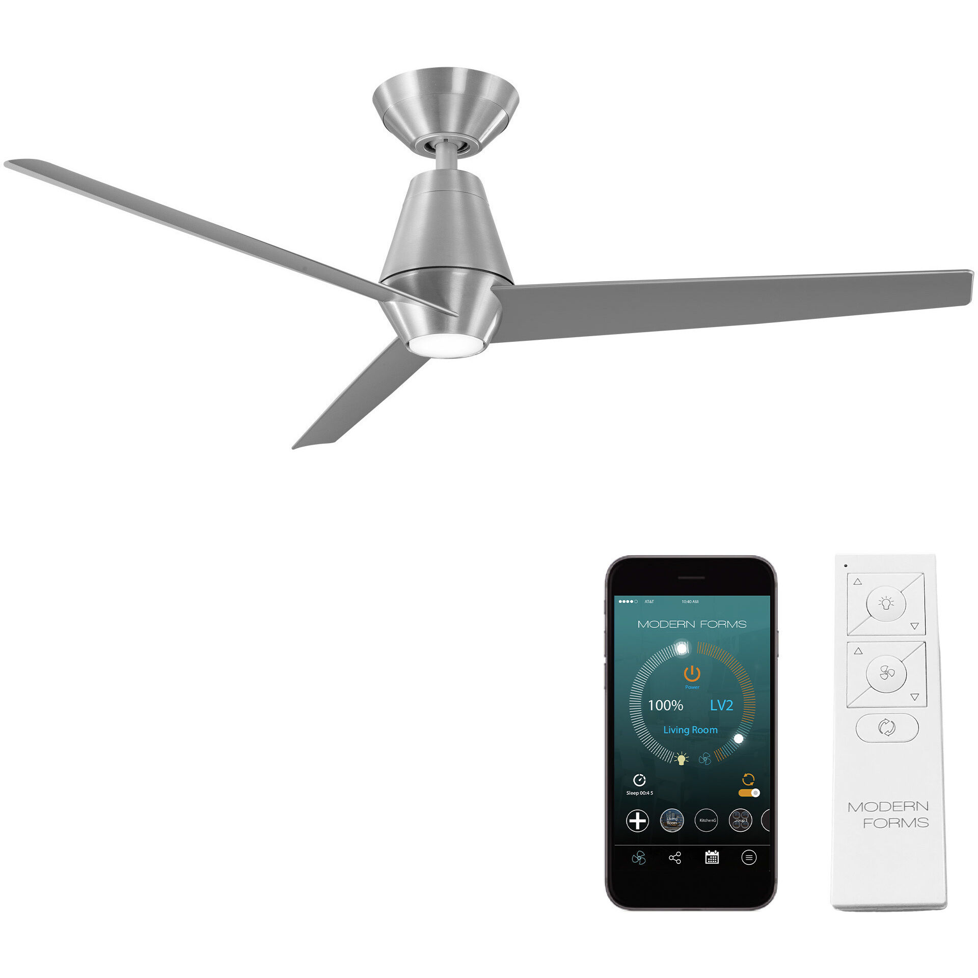 Slim 52 inch Brushed Aluminum Downrod Ceiling Fan, Smart Ceiling Fan
