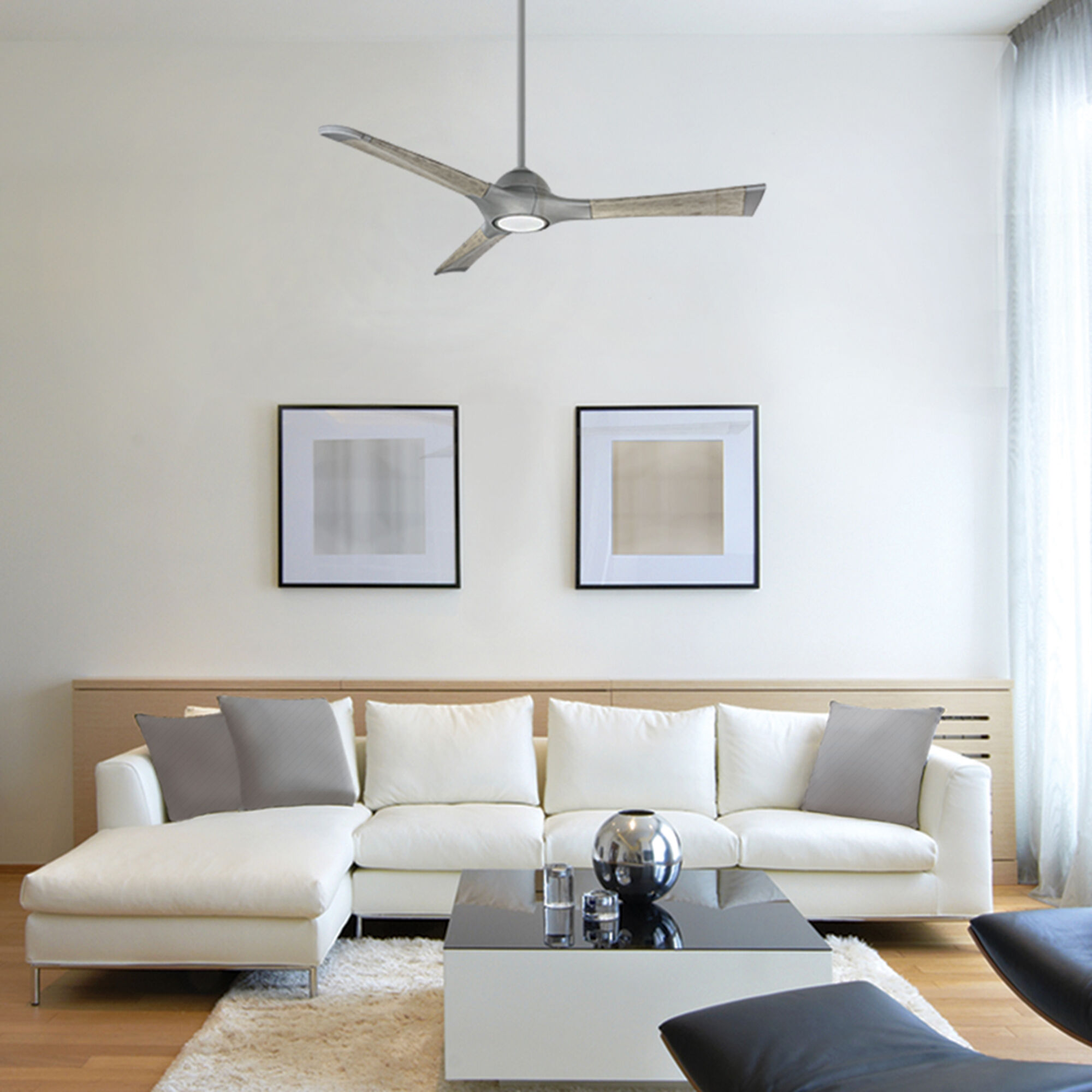 Woody 60 inch Graphite and Weathered Gray with Weathered Gray Blades Downrod Ceiling Fan in 3000K, Graphite Weathered Gray, Smart Ceiling Fan