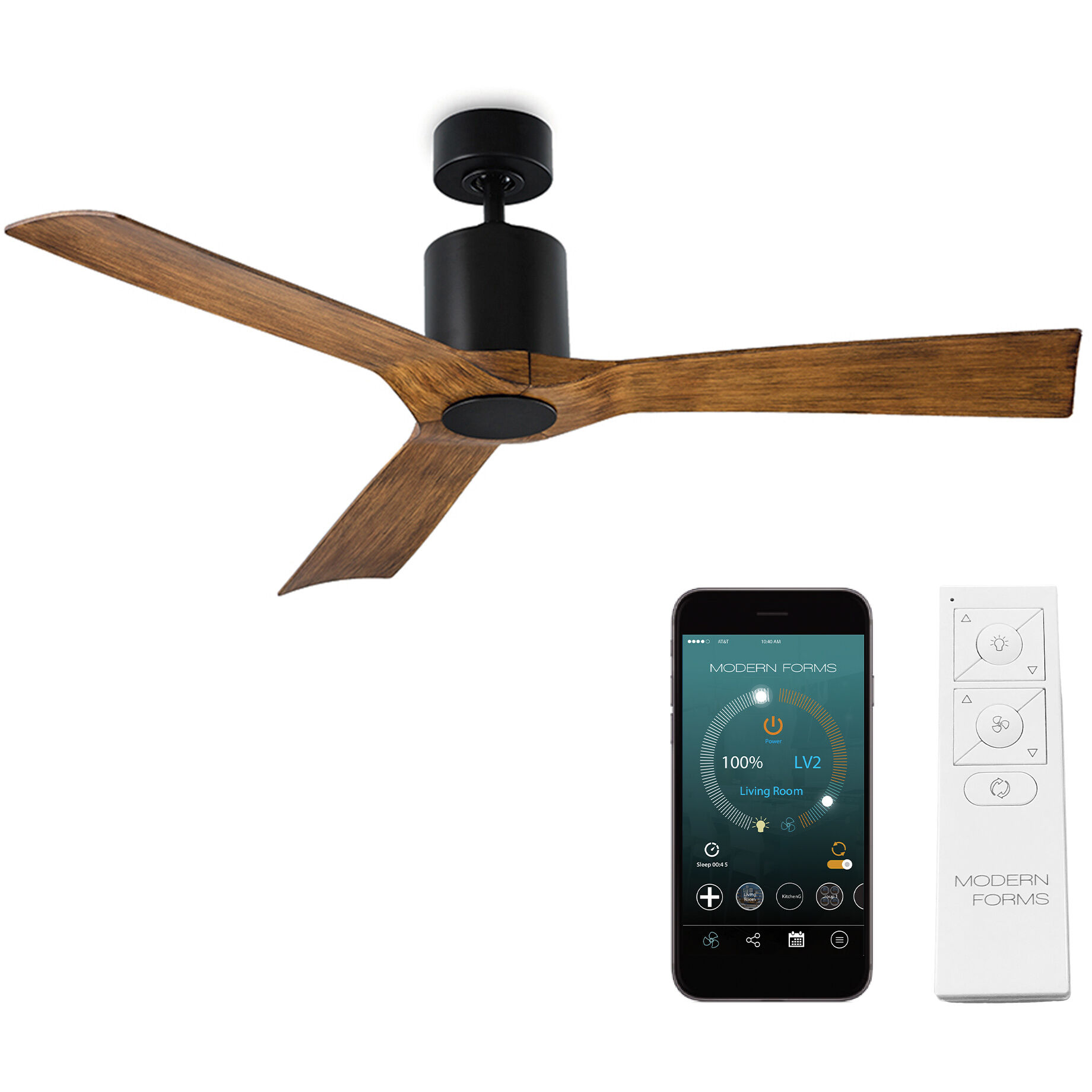 Aviator 54 inch Matte Black and Distressed Koa with Distressed Koa Blades Downrod Ceiling Fan in Matte Black Distressed Koa, Smart Ceiling Fan