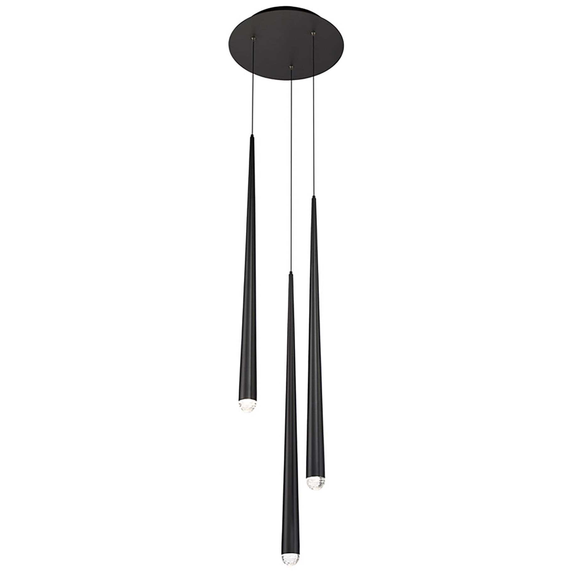 Cascade LED 12 inch Black Multi-Light Pendant Ceiling Light in 3, Round, 28in.