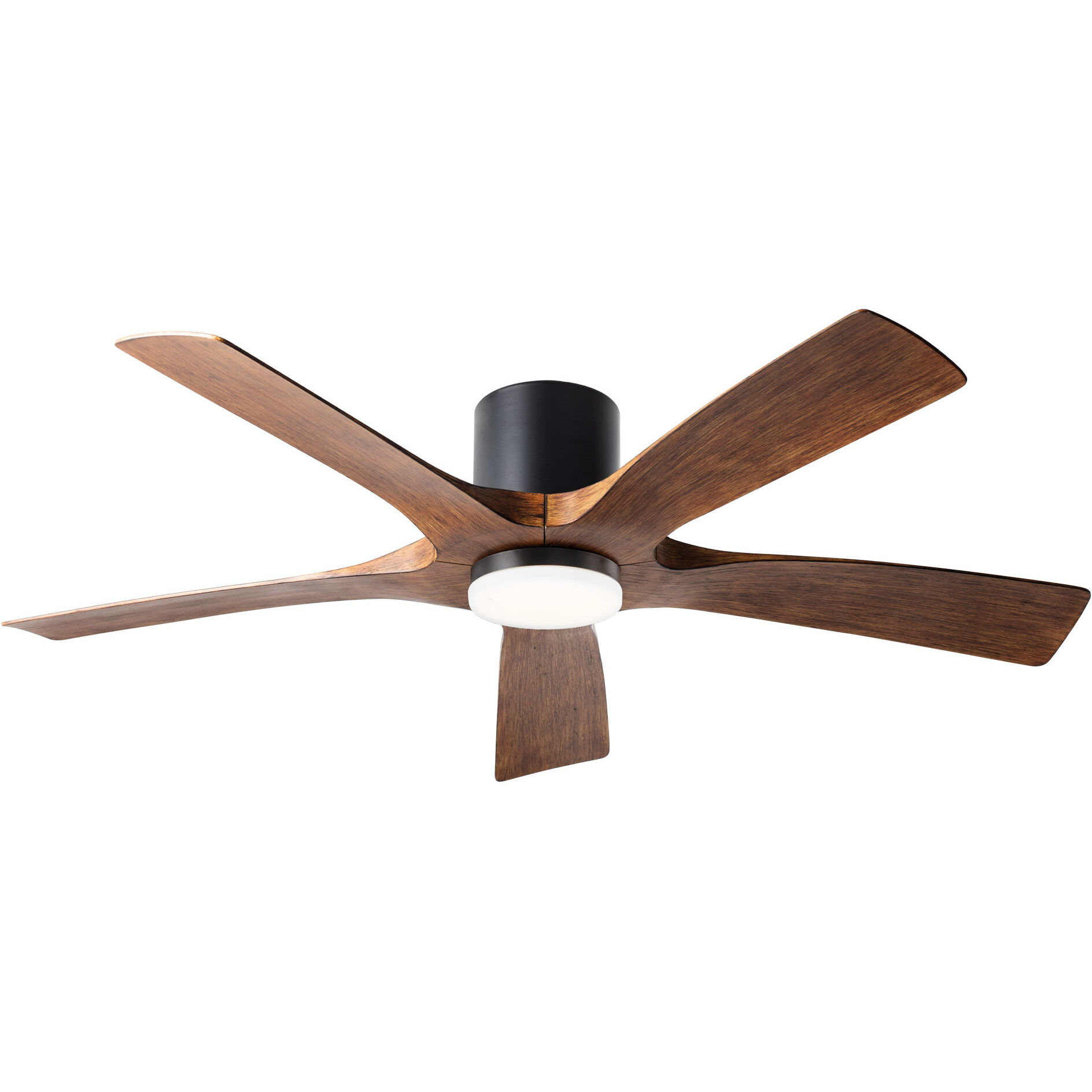 Aviator 54 inch Matte Black and Distressed Koa with Distressed Koa Blades Flush Mount Ceiling Fan in Matte Black Distressed Koa, Smart Ceiling Fan
