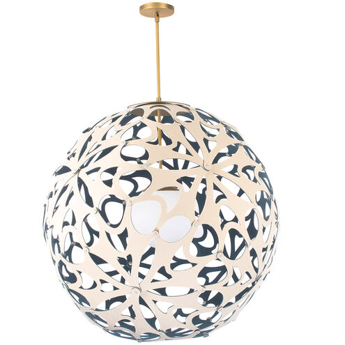 Groovy LED 36 inch Cream-Blue Aged Brass Pendant Ceiling Light in 36in., Cream and Blue
