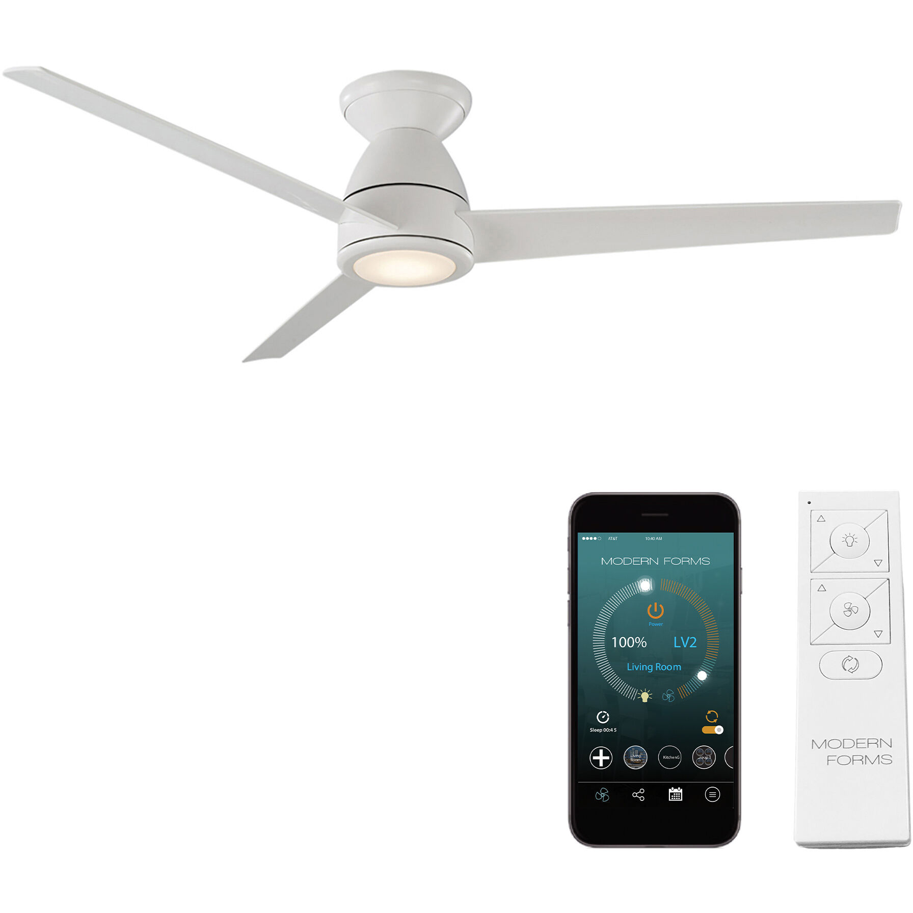Tip Top 52 inch Matte White Flush Mount Ceiling Fan in 3000K, Smart Ceiling Fan